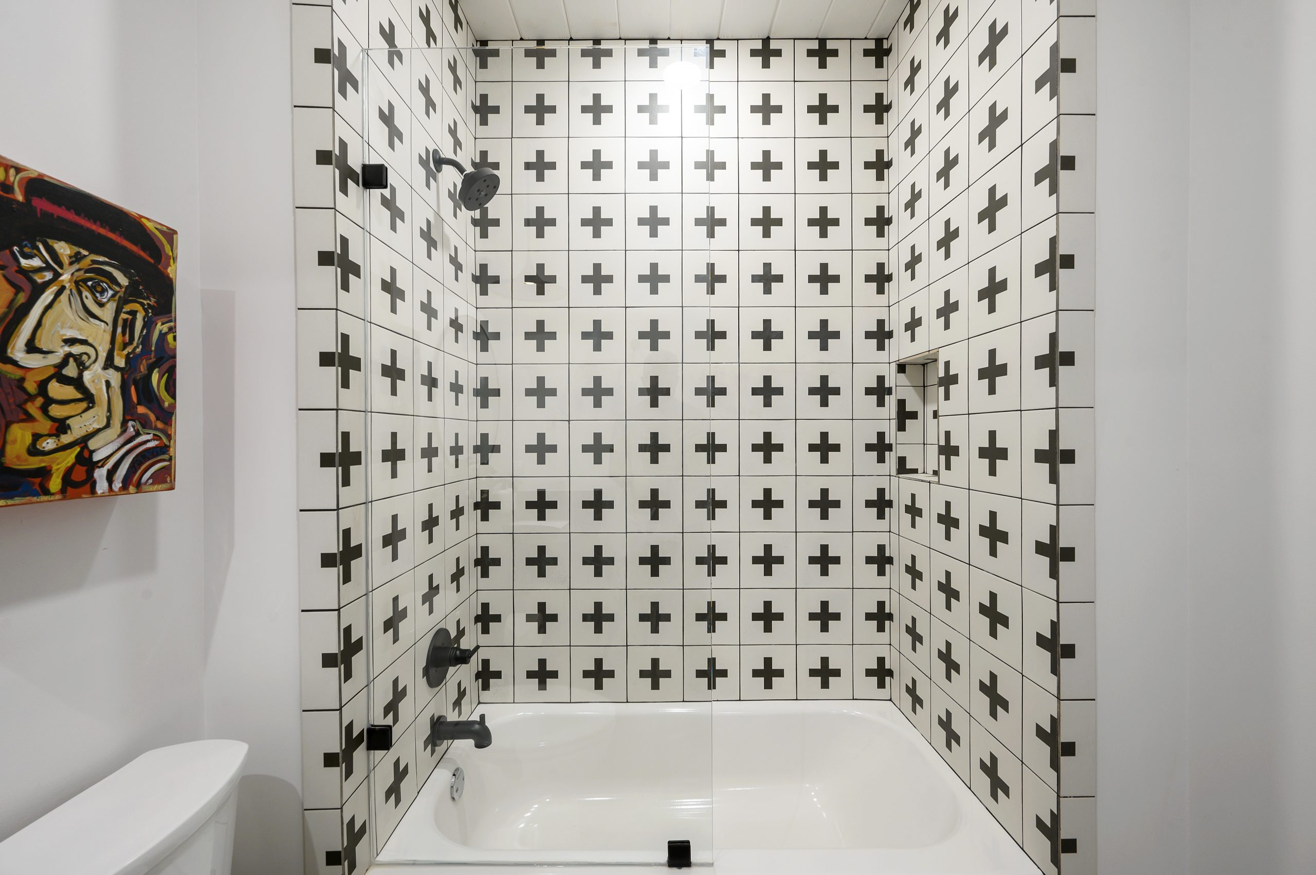 Swiss Cross Black & White - Ceramic Tile